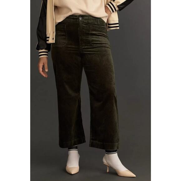 NWT Maeve The Colette Cropped Corduroy Wide Leg Pants Sz 34 Petite Green #7E411 - Picture 3 of 13